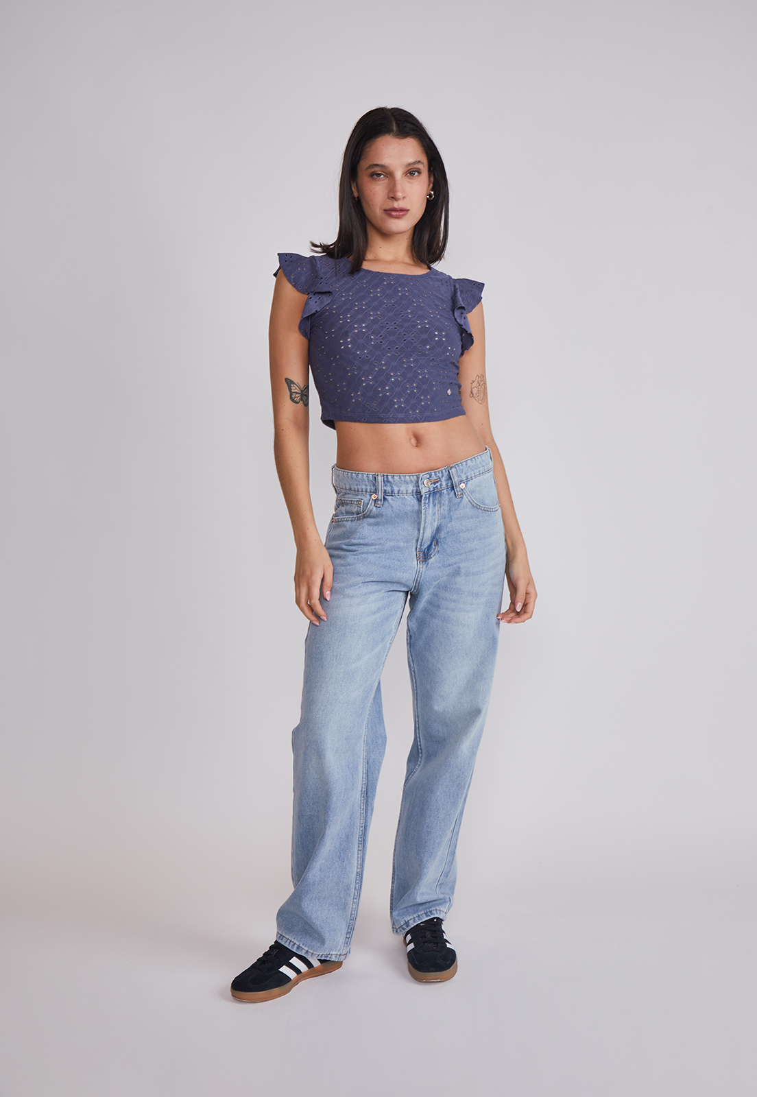 Polera Mujer Texturada Broderie Azul Sioux 3