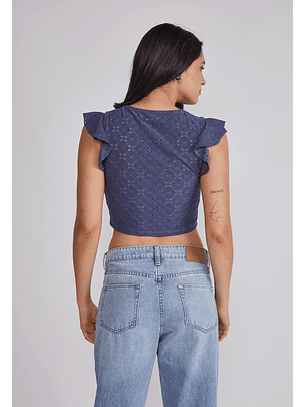 Polera Mujer Texturada Broderie Azul Sioux