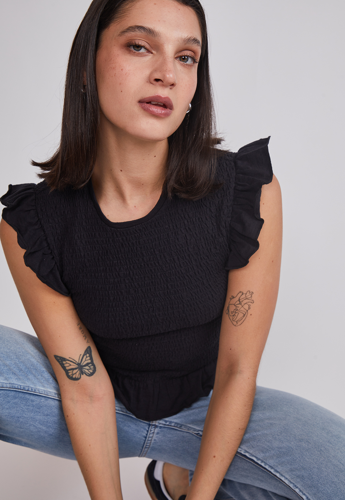 Polera Mujer Vuelos Mangas Negro Sioux 4