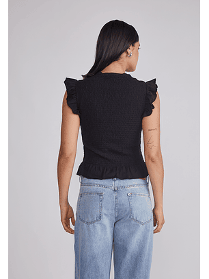 Polera Mujer Vuelos Mangas Negro Sioux