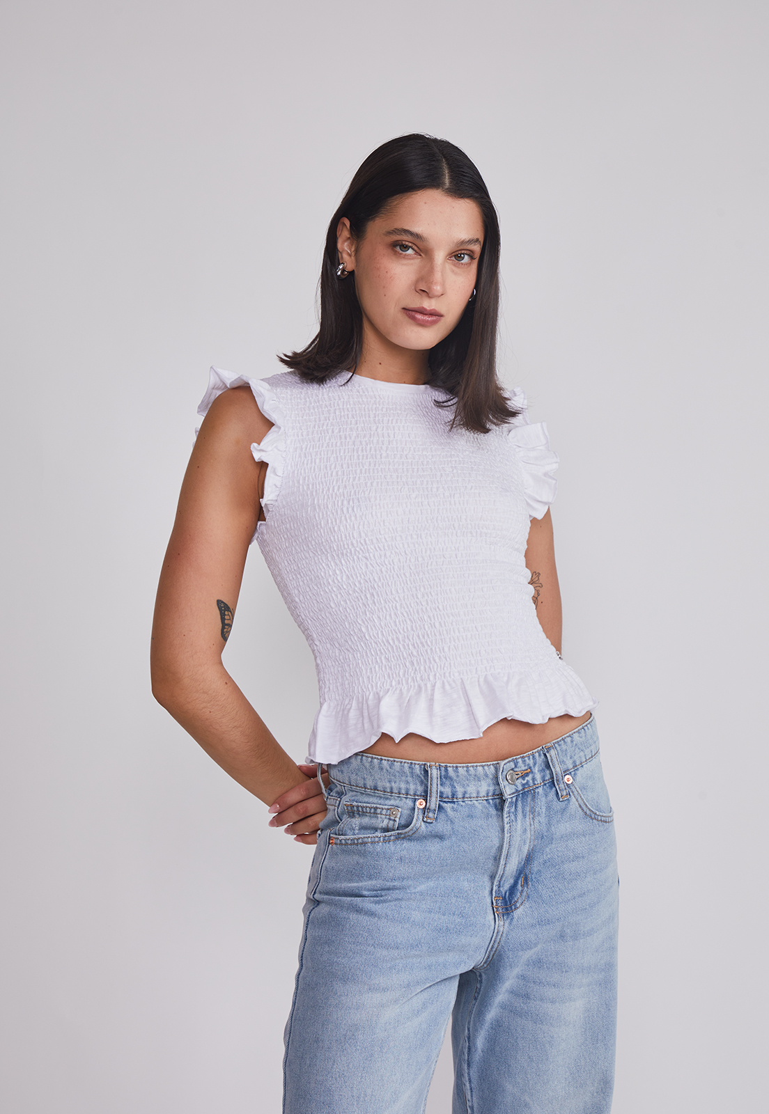 Polera Mujer Vuelos Mangas Blanco Sioux 1