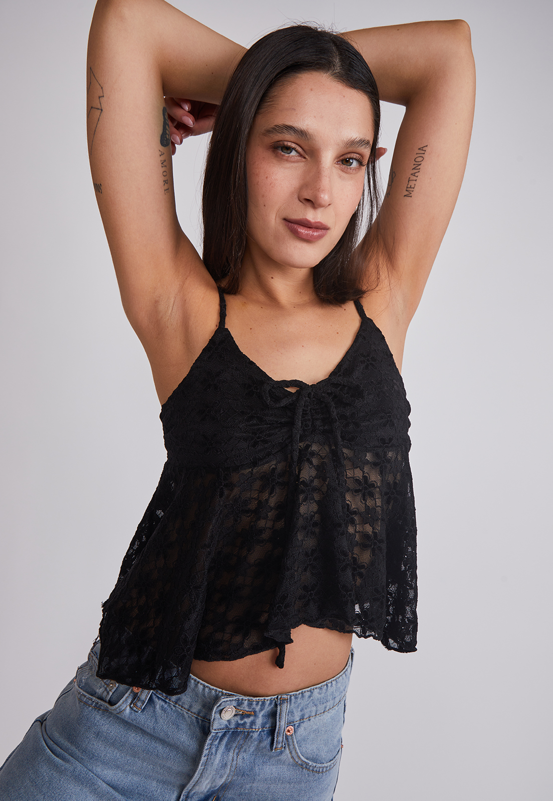 Peto Mujer Encaje vuelos Negro Sioux 4