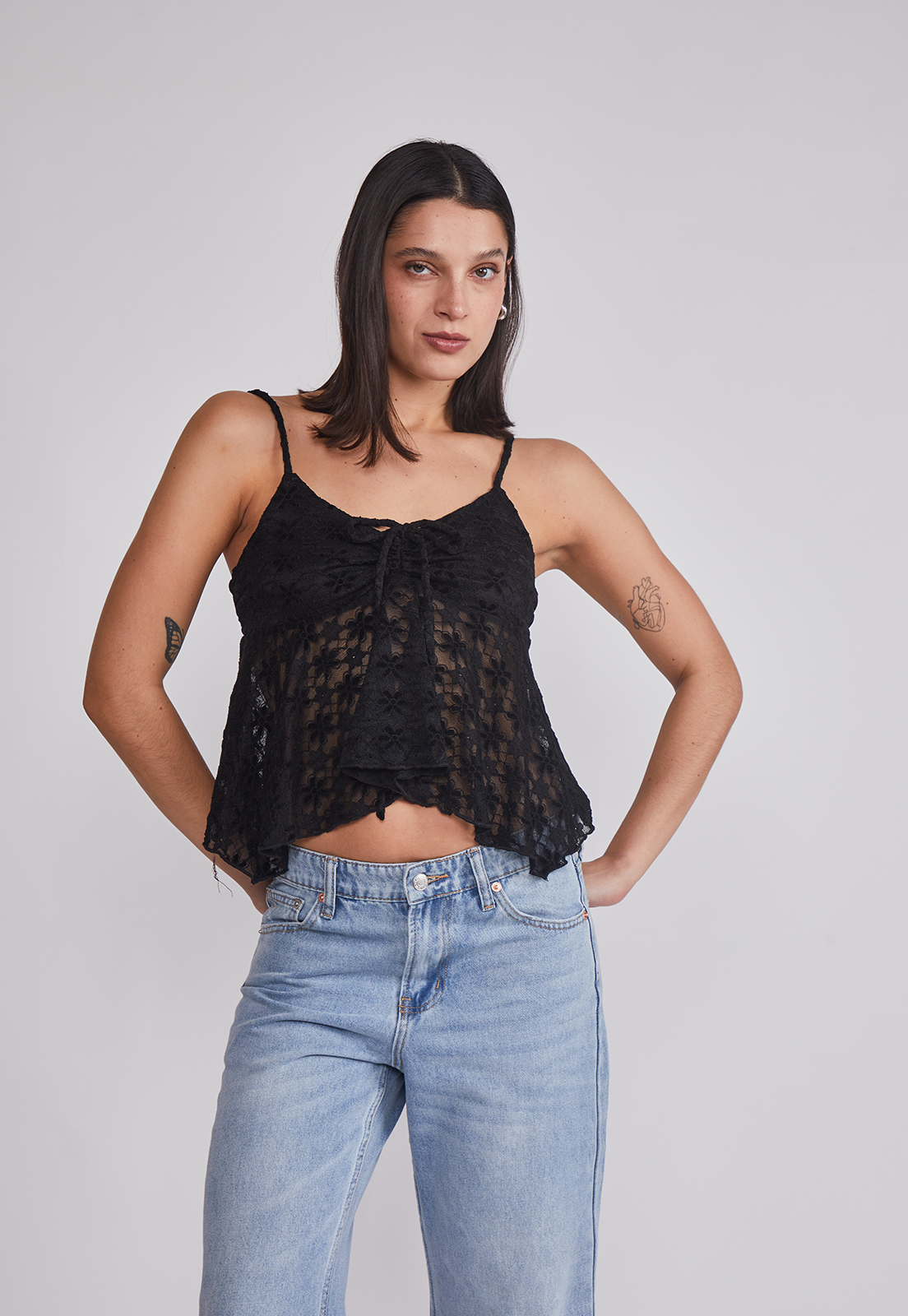 Peto Mujer Encaje vuelos Negro Sioux 1