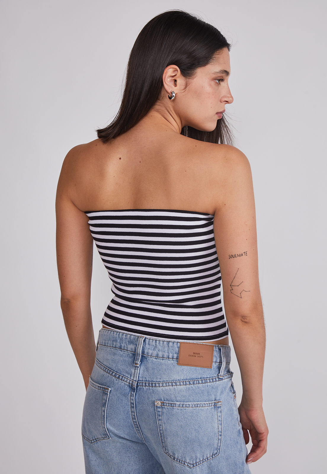 Peto Mujer Strapless Listado Negro Sioux 2