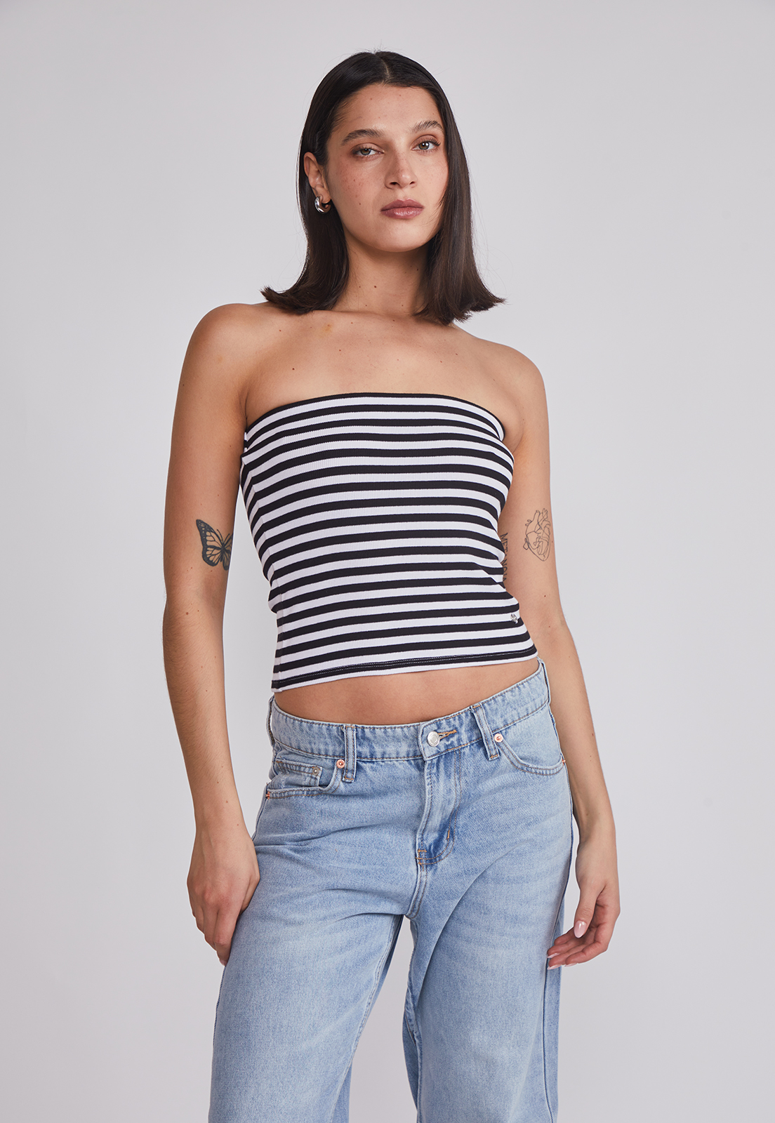 Peto Mujer Strapless Listado Negro Sioux 1