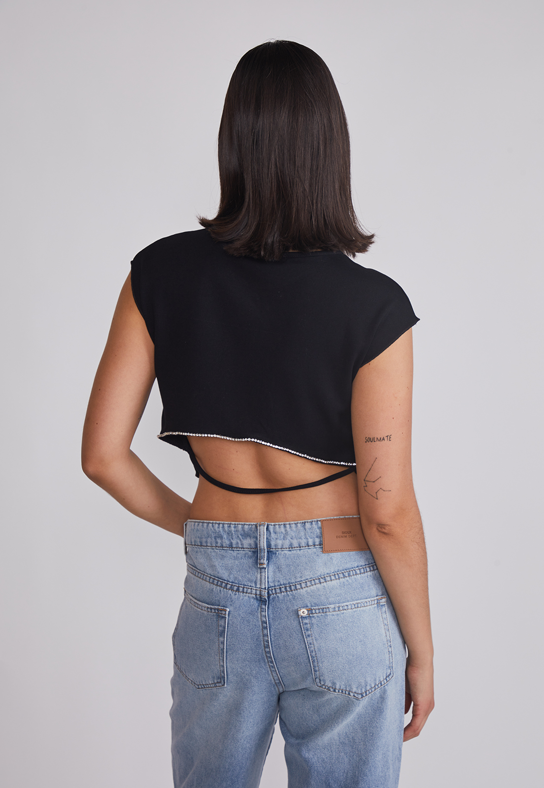 Peto Mujer Espalda Brillos Negro Sioux 2