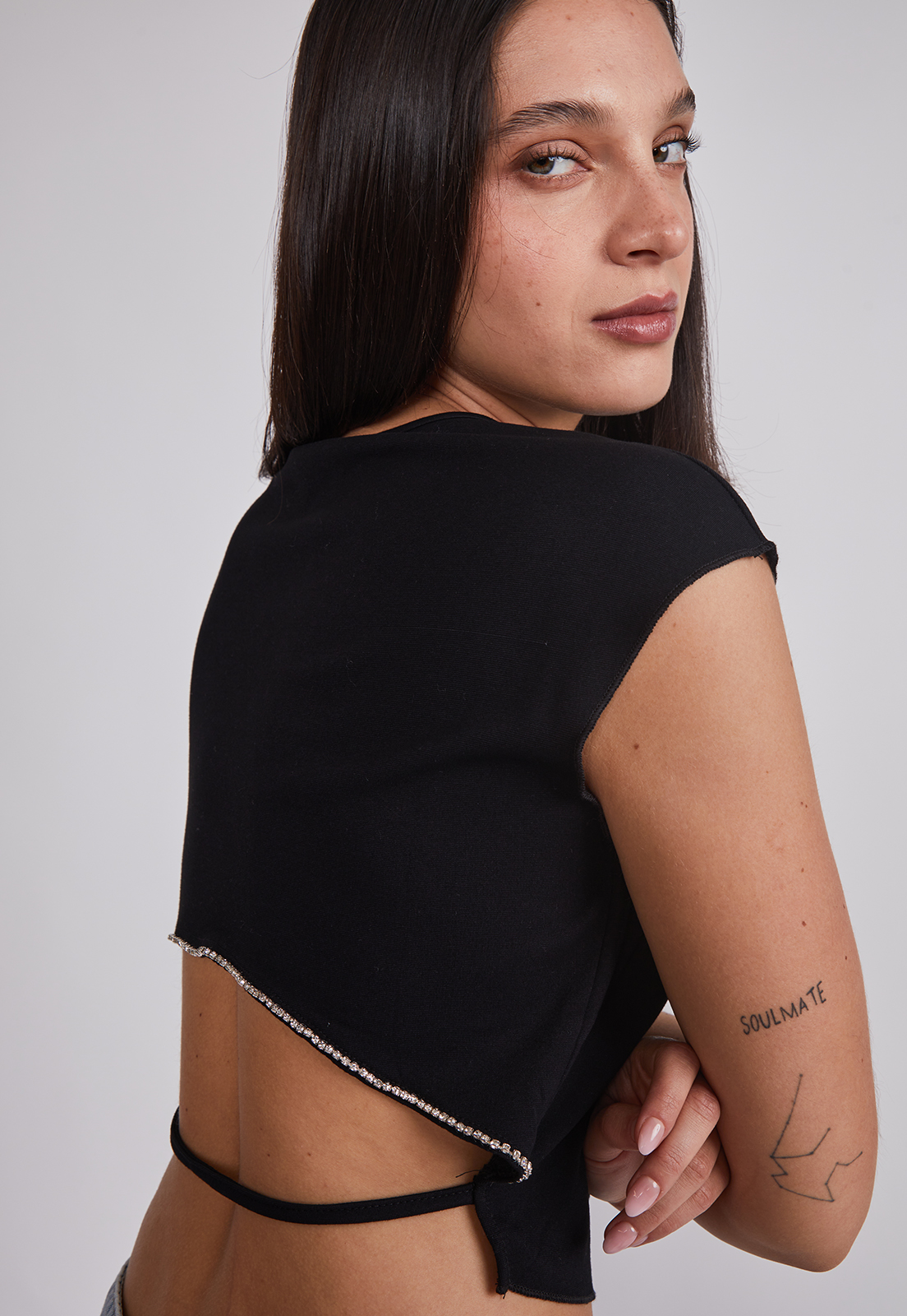 Peto Mujer Espalda Brillos Negro Sioux 4