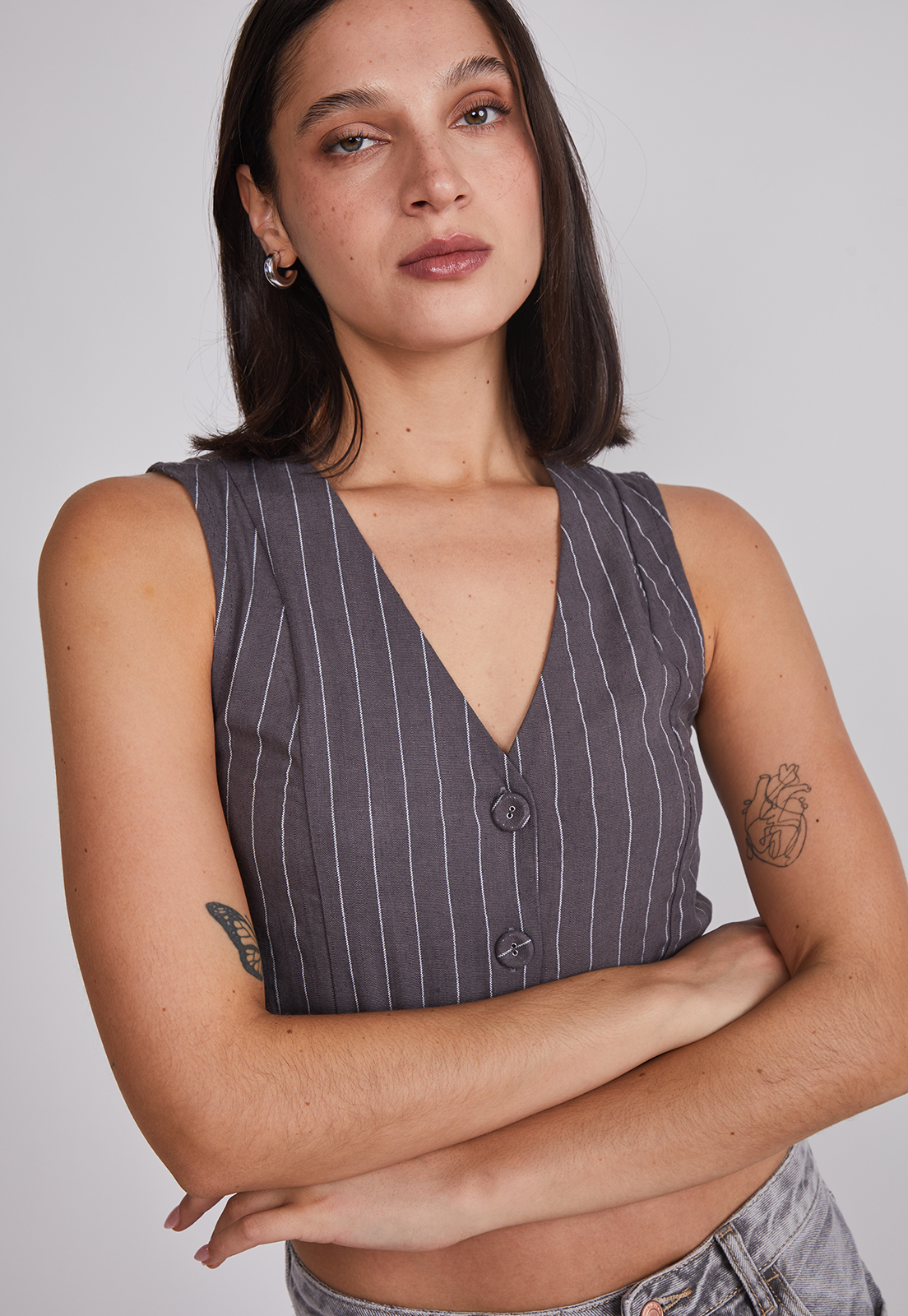 Chaqueta Mujer Sastrero Listado Gris Sioux 5