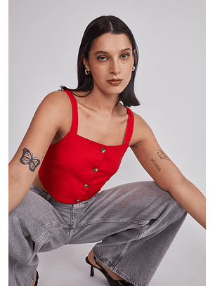 Blusa Mujer Lino Botones Rojo Sioux