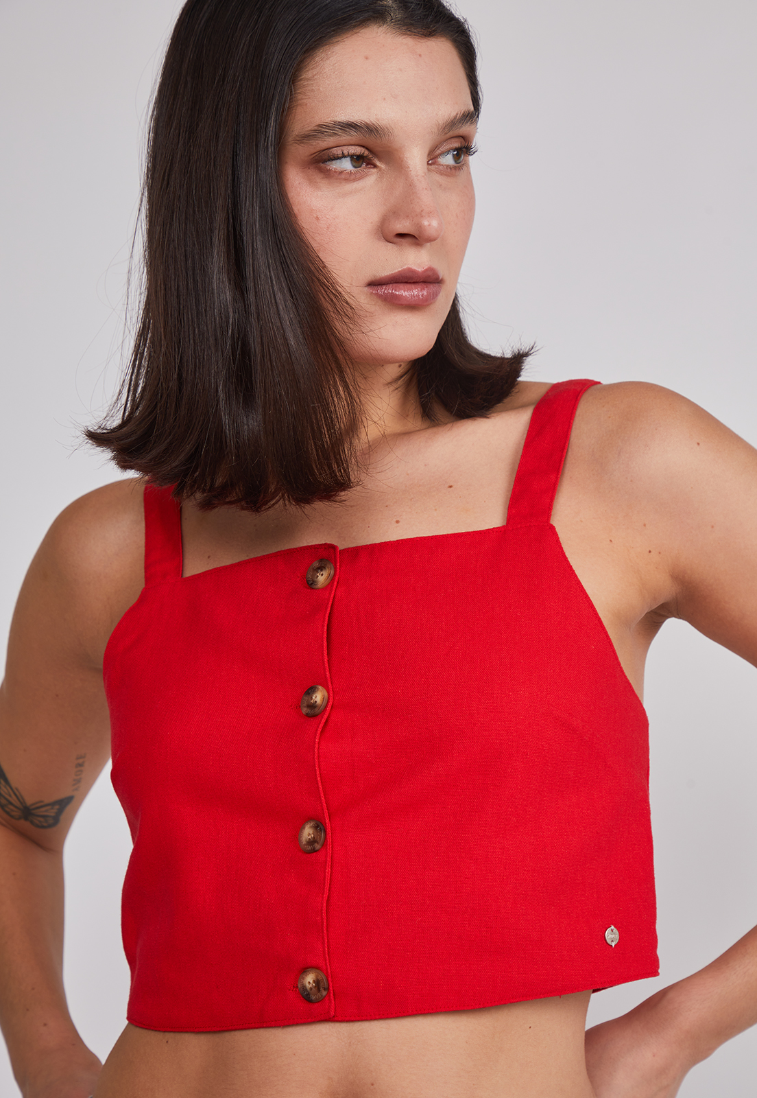 Blusa Mujer Lino Botones Rojo Sioux 3