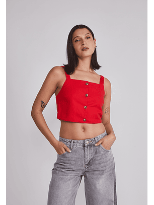 Blusa Mujer Lino Botones Rojo Sioux