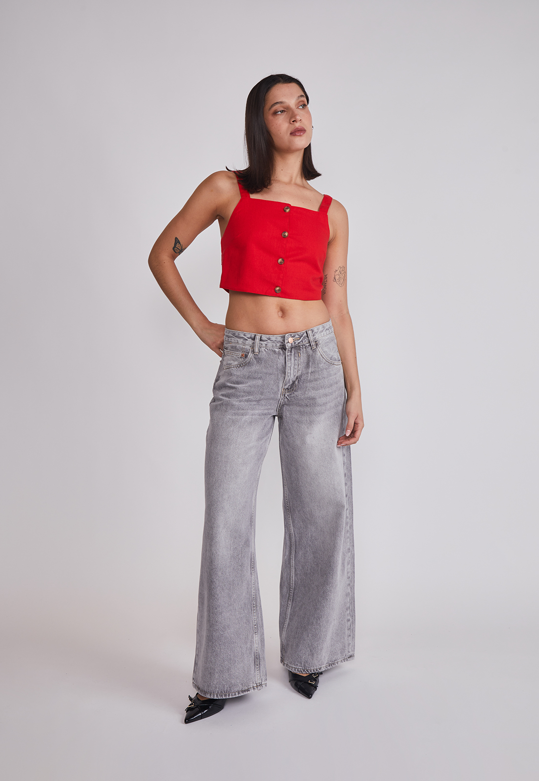 Blusa Mujer Lino Botones Rojo Sioux 4