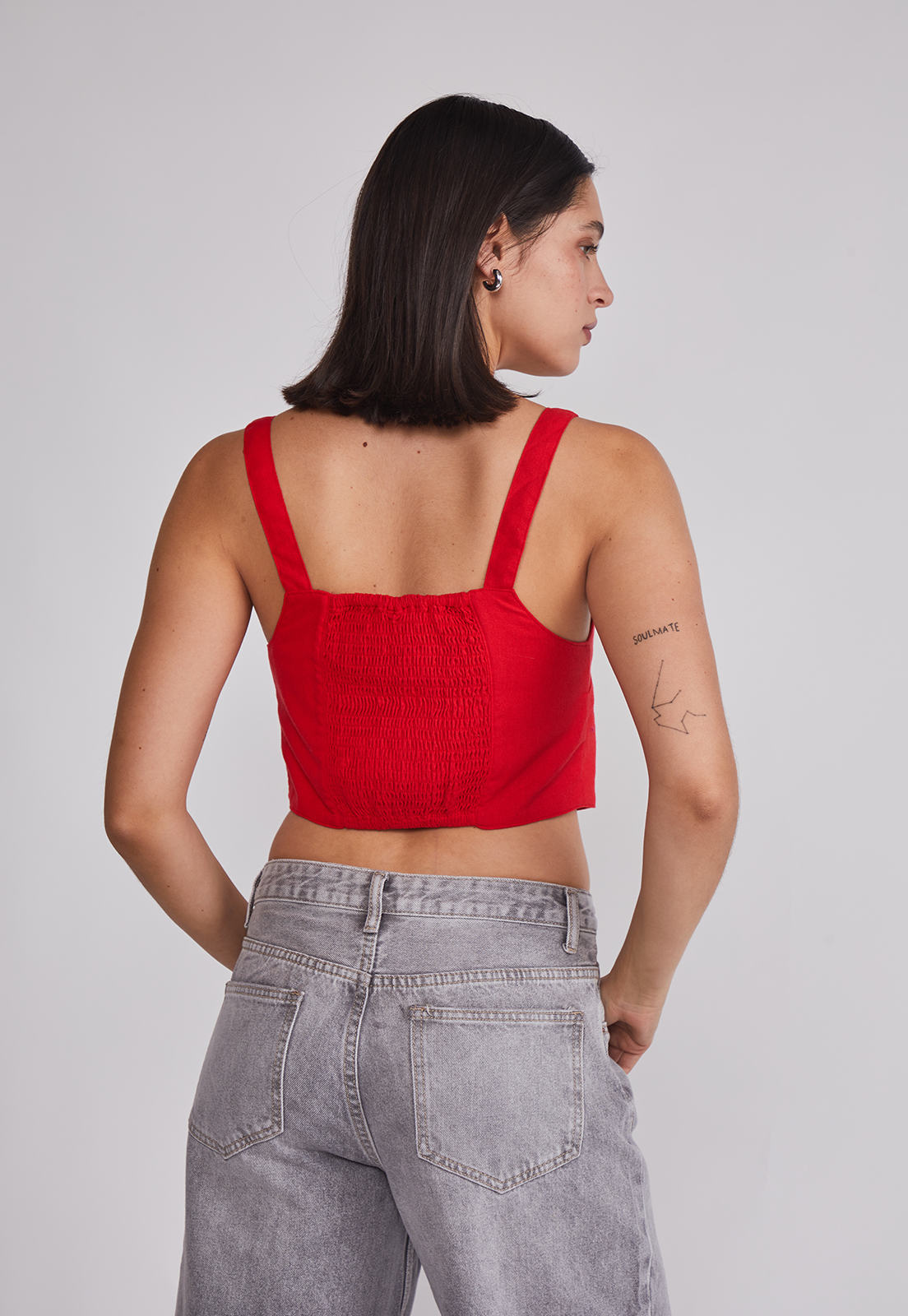 Blusa Mujer Lino Botones Rojo Sioux 5