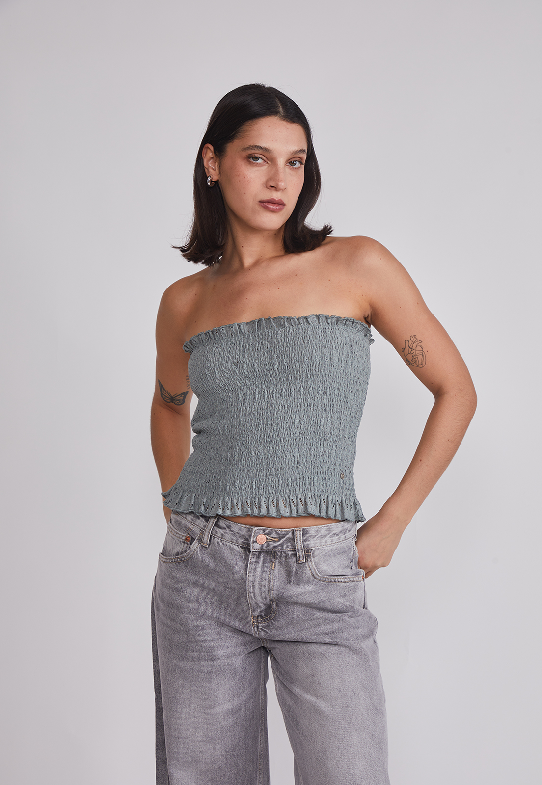 Peto Mujer Panal Strapless Verde Sioux 1