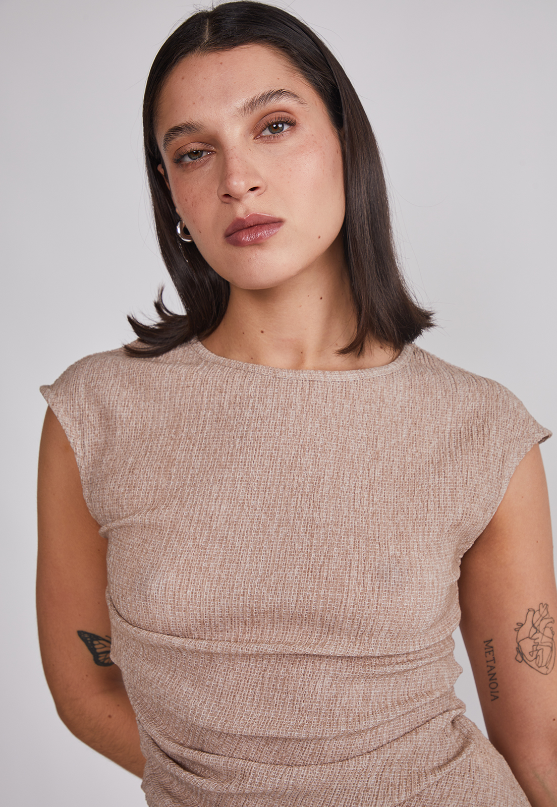 Polera Mujer Recogida Cintura Beige Sioux 5