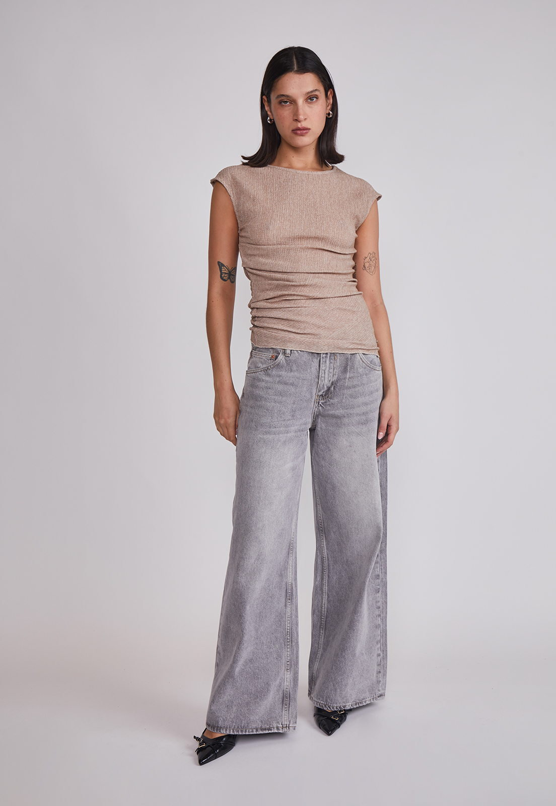 Polera Mujer Recogida Cintura Beige Sioux 3