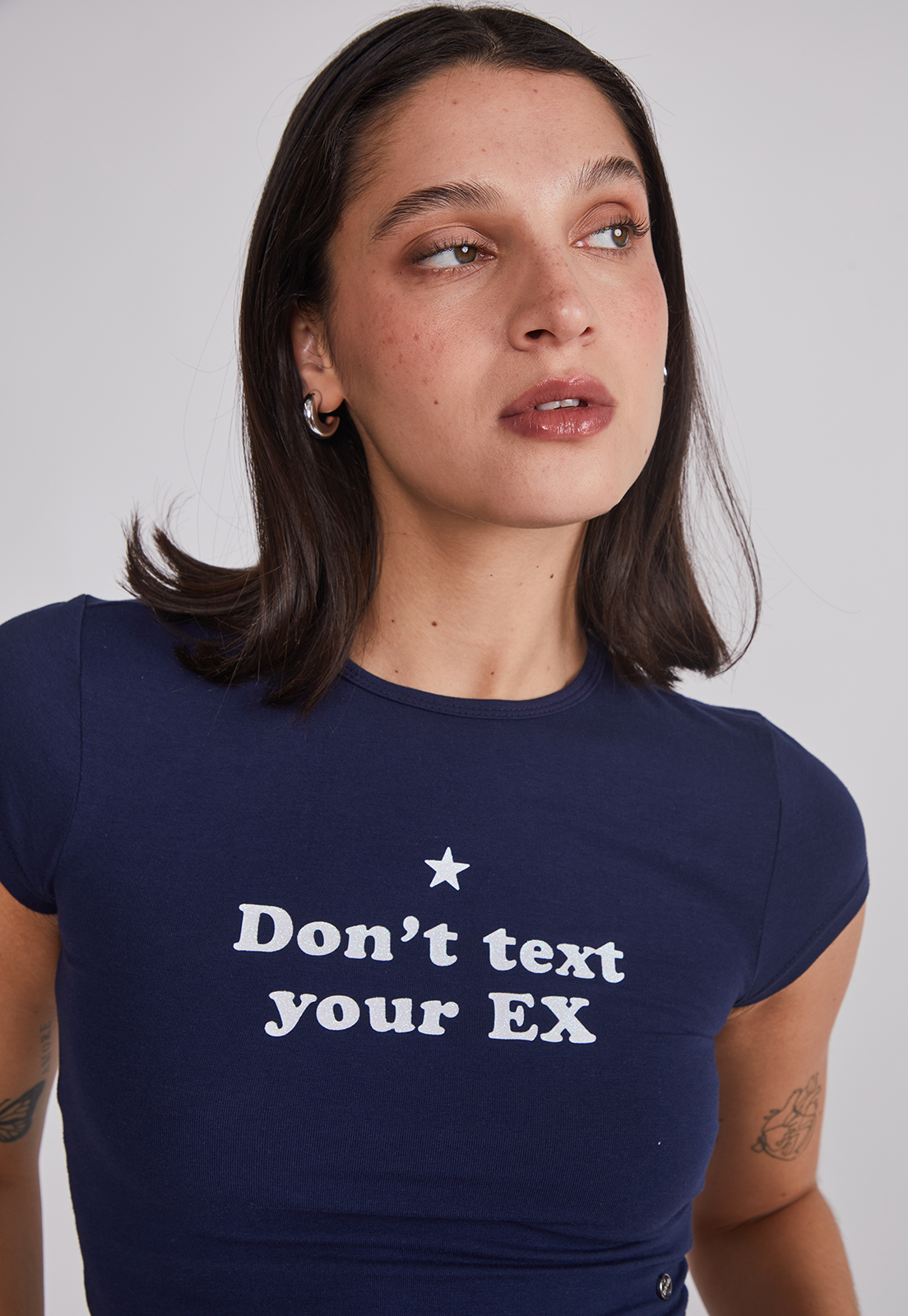 Polera Mujer Baby Tee Glitter Azul Sioux 5