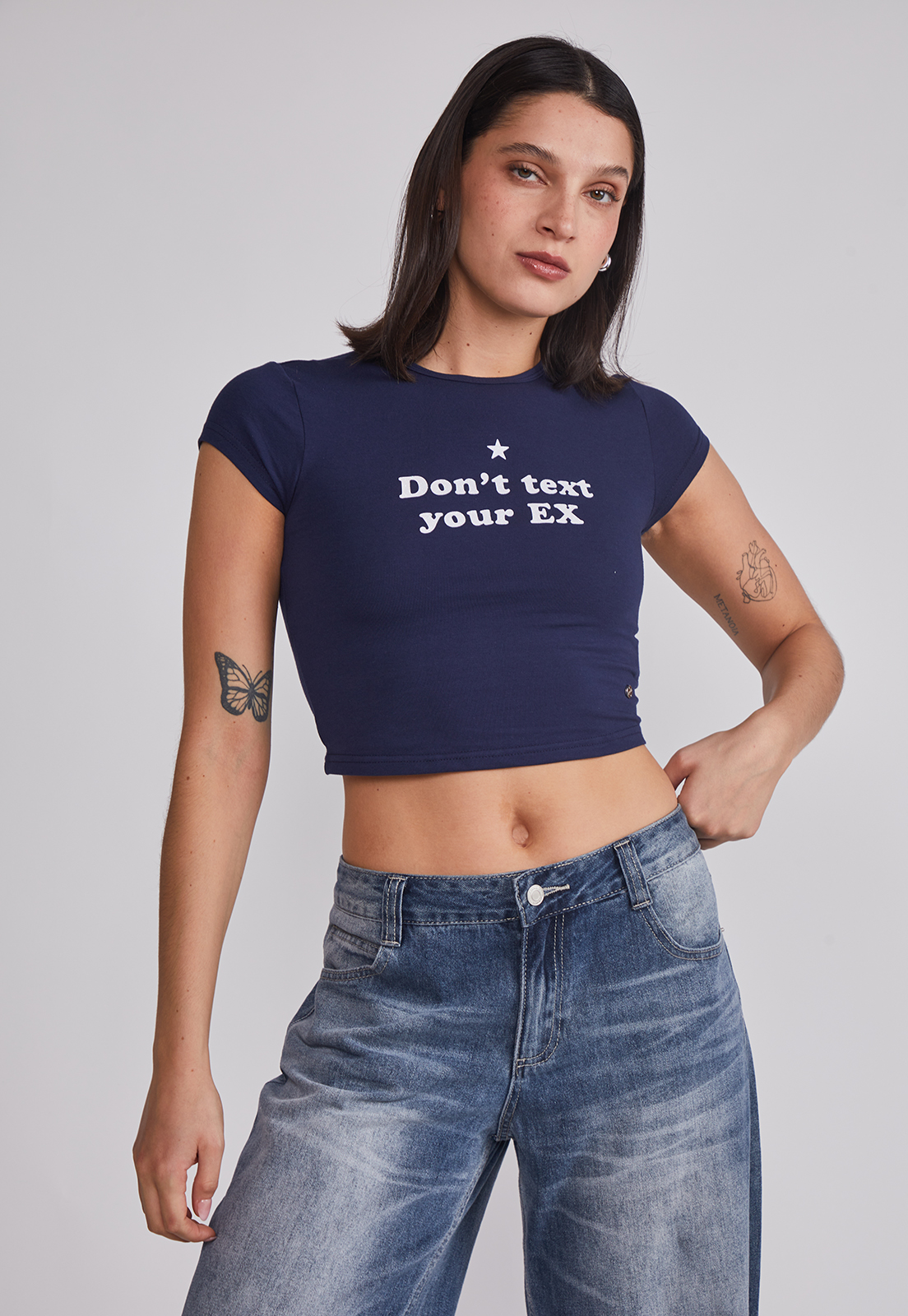 Polera Mujer Baby Tee Glitter Azul Sioux 1