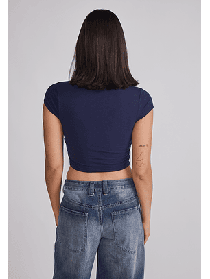 Polera Mujer Baby Tee Glitter Azul Sioux