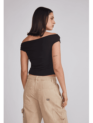 Polera Mujer Pliegues Hombros Negro Sioux