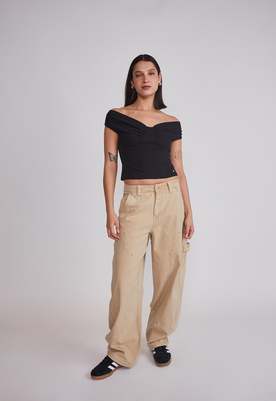 Polera Mujer Pliegues Hombros Negro Sioux 3