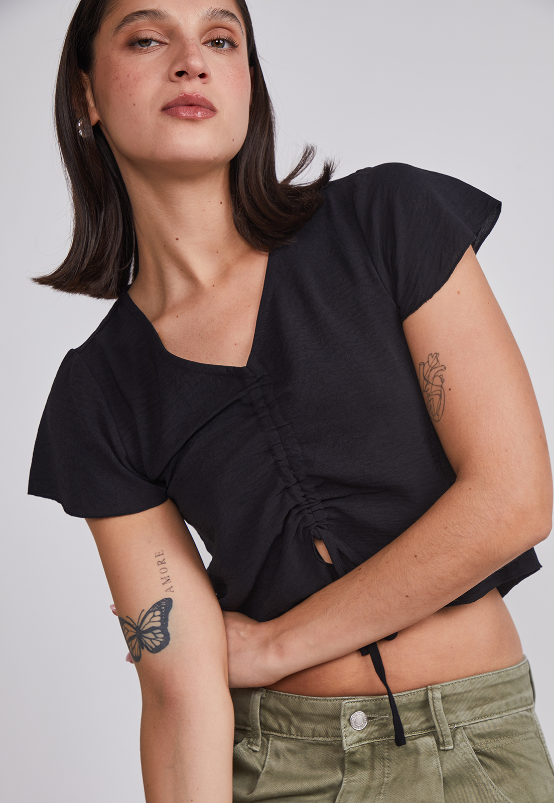 Blusa Mujer Amarra Frontal Negro Sioux 2