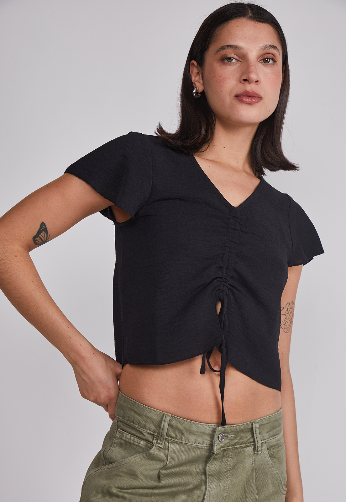 Blusa Mujer Amarra Frontal Negro Sioux 3