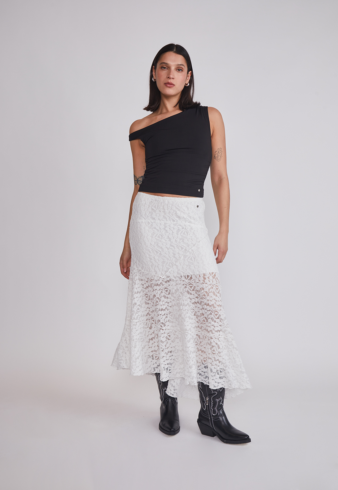 Falda Mujer Larga Encaje Blanco Sioux 6