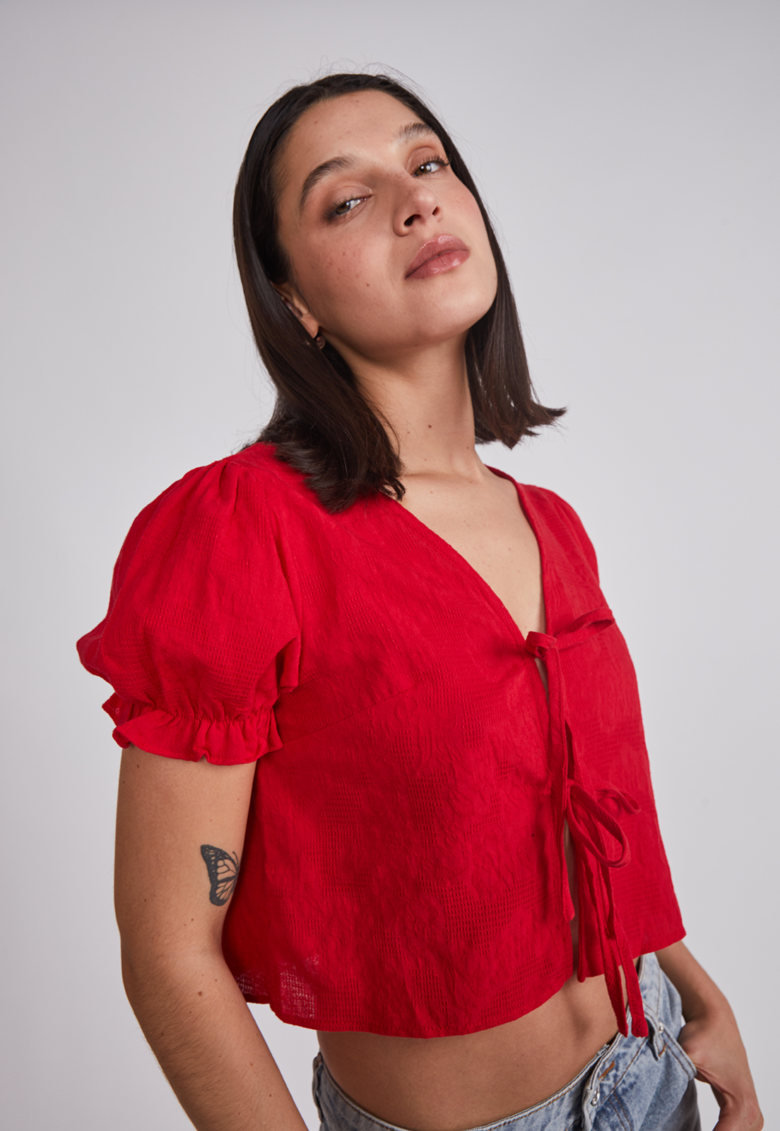 Blusa Mujer Manga Globo Rojo Sioux 4