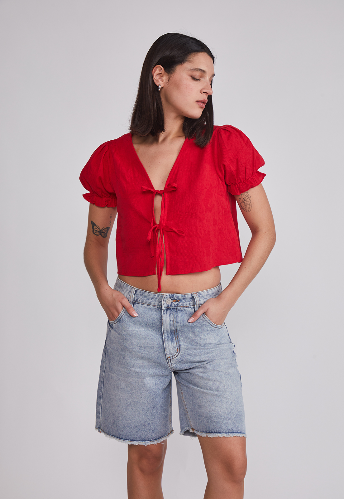 Blusa Mujer Manga Globo Rojo Sioux 1