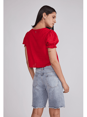 Blusa Mujer Manga Globo Rojo Sioux
