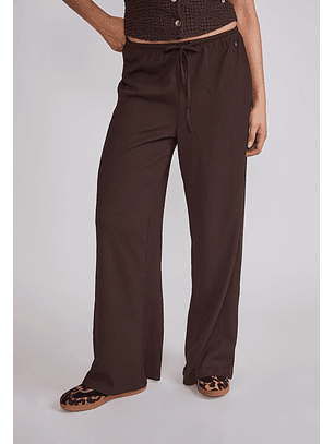 Pantalón Mujer Wide Leg Texturado Café Sioux
