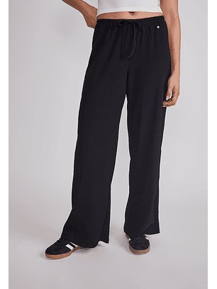 Pantalón Mujer Wide Leg Texturado Negro Sioux