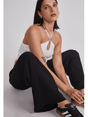 Pantalón Mujer Wide Leg Texturado Negro Sioux