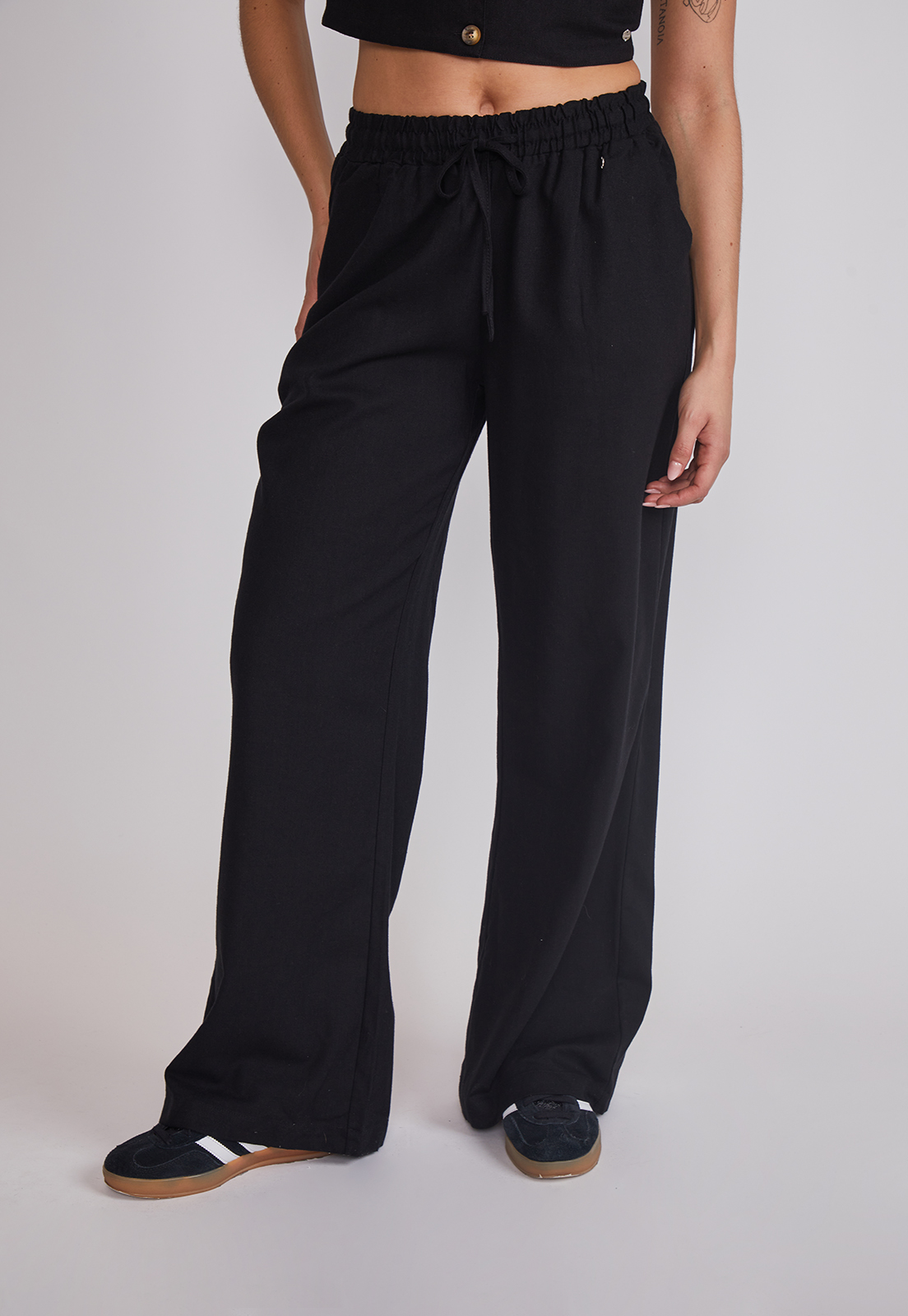 Pantalón Mujer Wide Leg Lino Negro Sioux 1