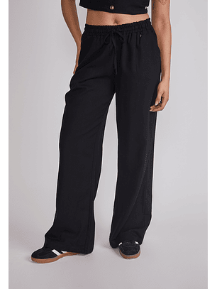 Pantalón Mujer Wide Leg Lino Negro Sioux