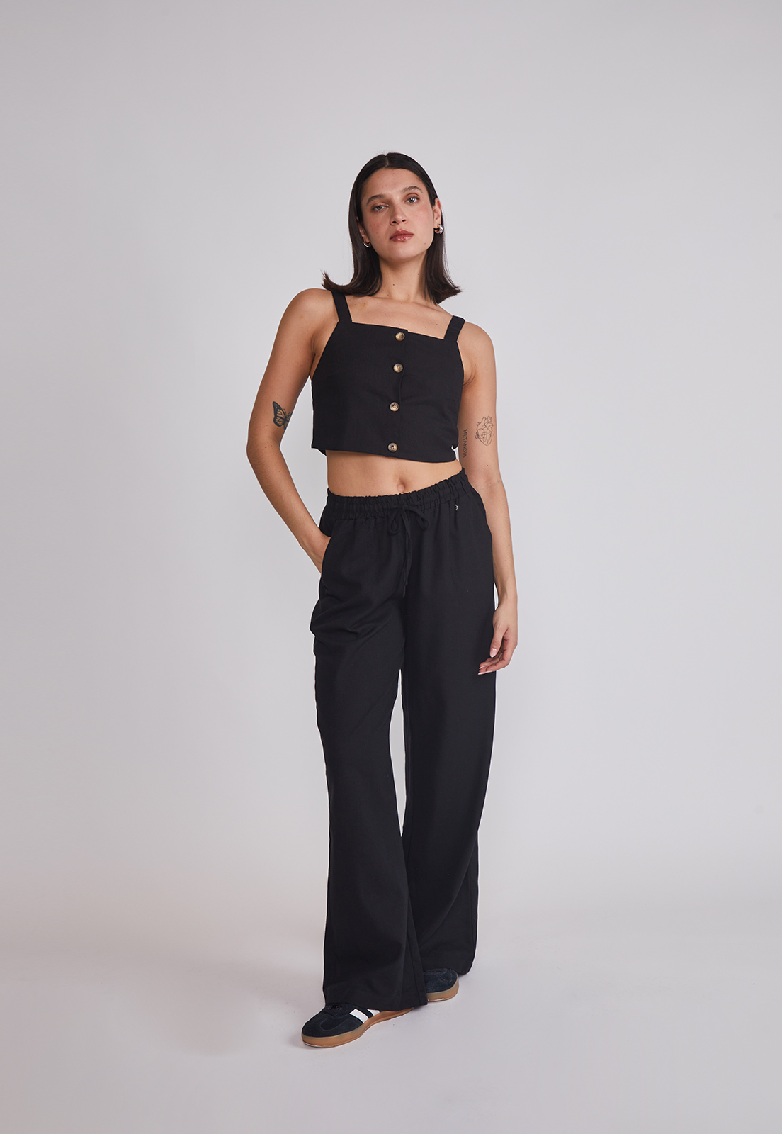 Blusa Mujer Lino Botones Negro Sioux 5