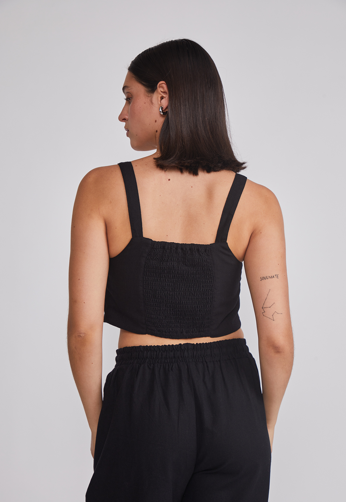 Blusa Mujer Lino Botones Negro Sioux 4