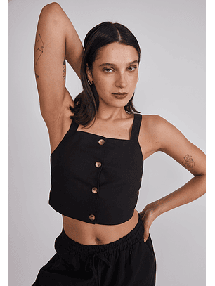 Blusa Mujer Lino Botones Negro Sioux