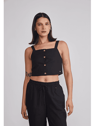 Blusa Mujer Lino Botones Negro Sioux