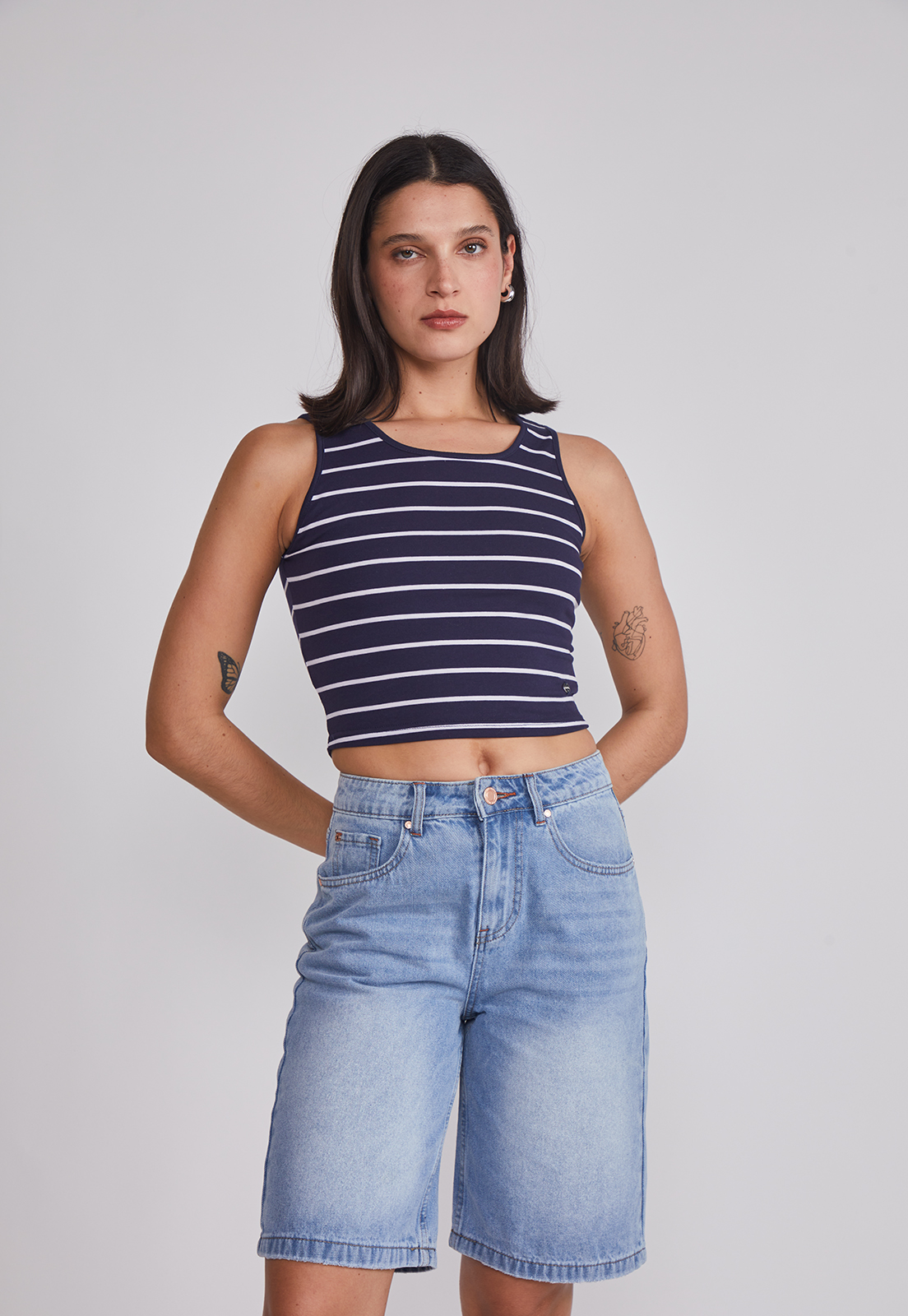 Peto Mujer Crop Listado Azul Sioux 1
