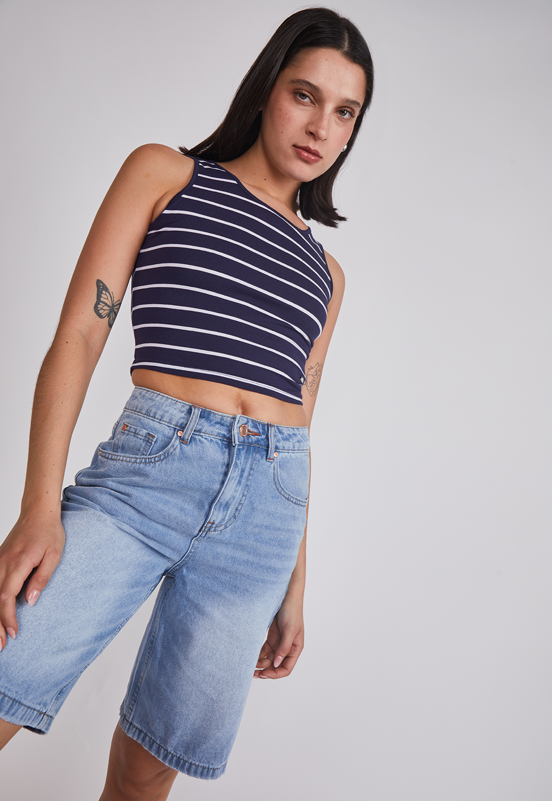 Peto Mujer Crop Listado Azul Sioux 5