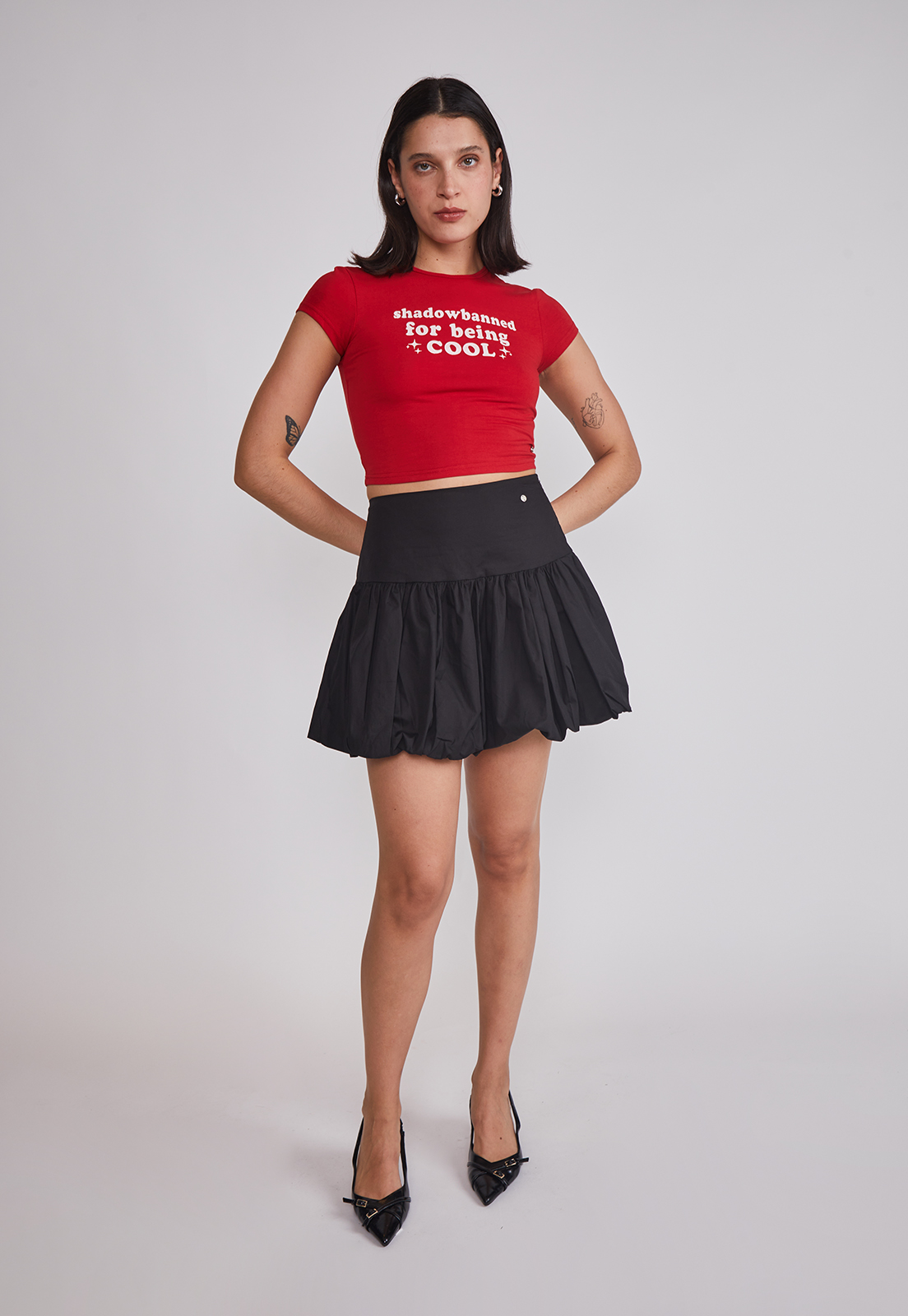 Polera Mujer Baby Tee Glitter Rojo Sioux 3