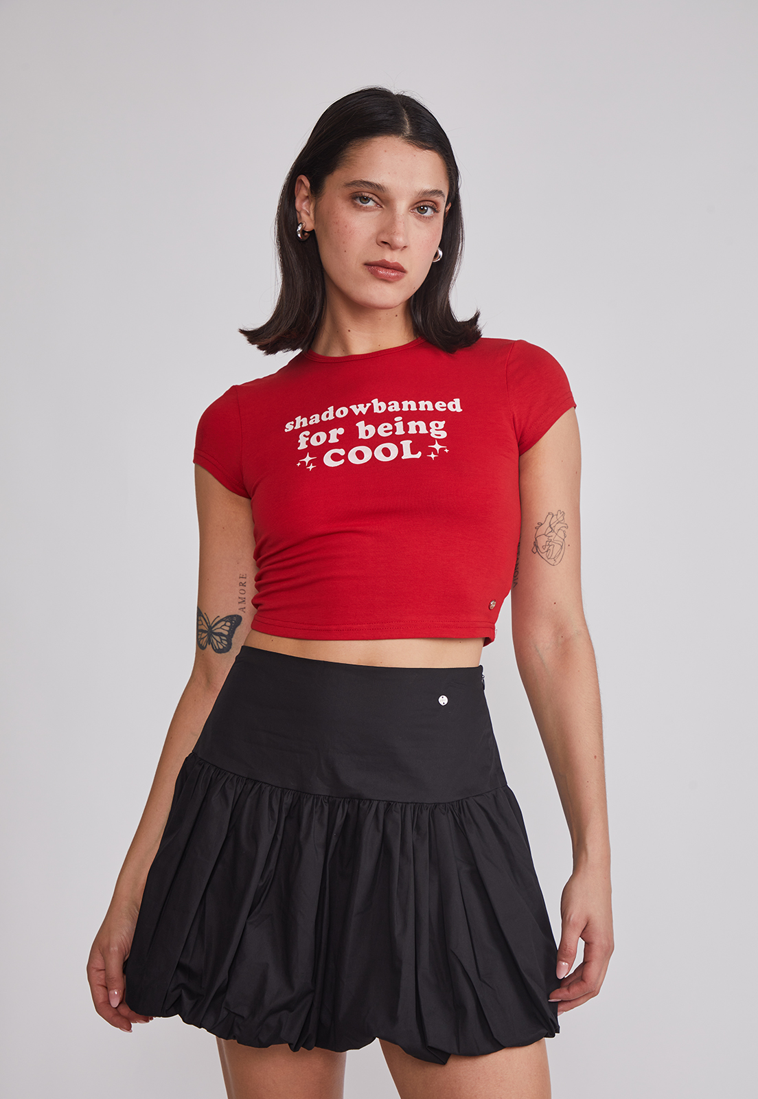 Polera Mujer Baby Tee Glitter Rojo Sioux 1