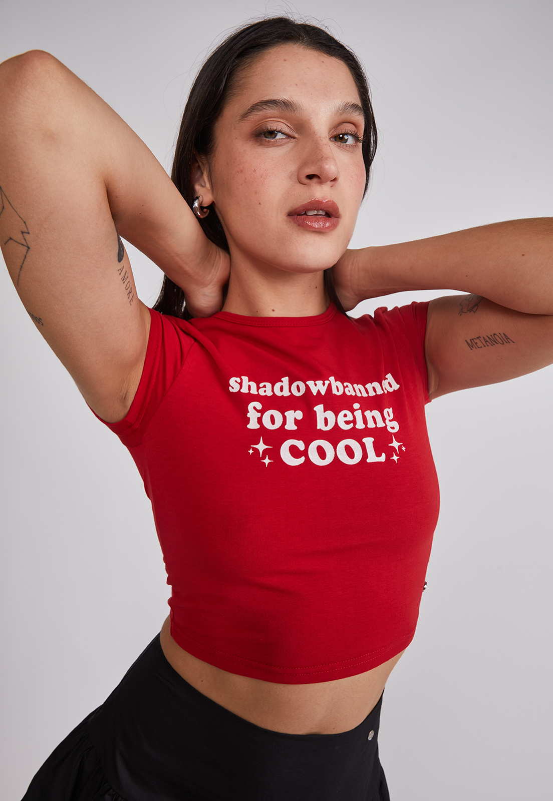 Polera Mujer Baby Tee Glitter Rojo Sioux 4