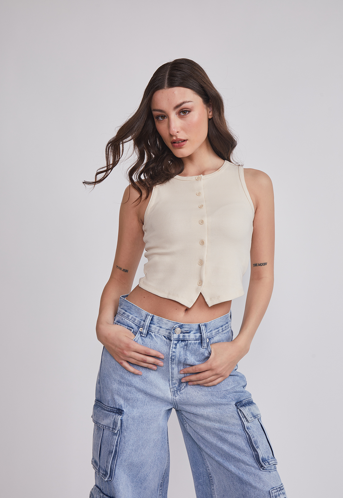 Peto Mujer Rib Botones Beige Sioux 1