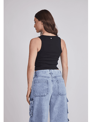 Peto Mujer Rib Botones Negro Sioux