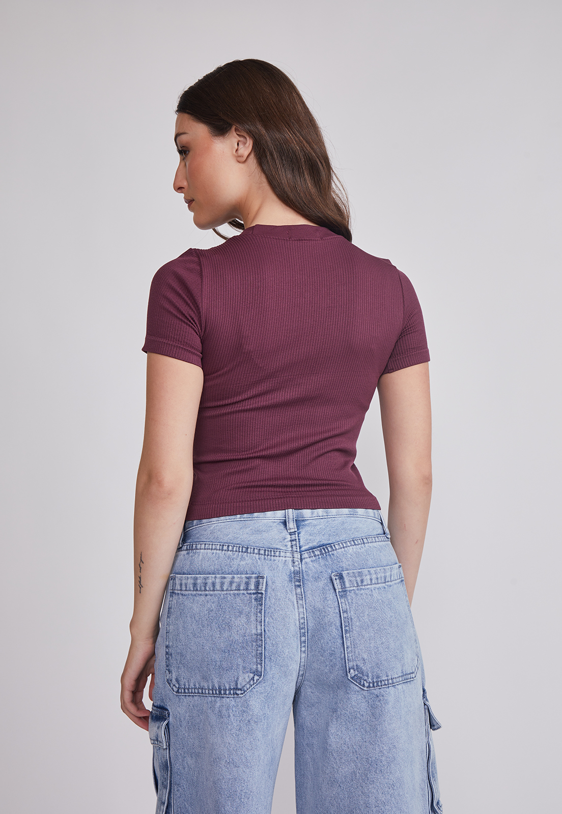 Polera Mujer Basic Ajustada Burdeo Sioux 3