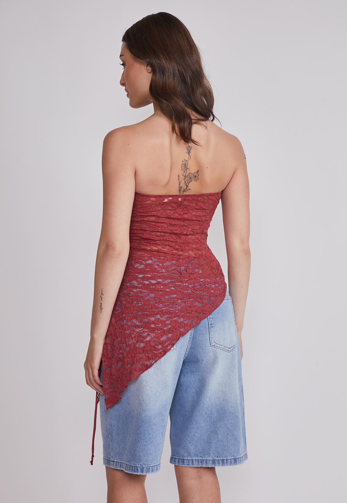 Peto Mujer Strapless asimétrico Rojo Sioux 2