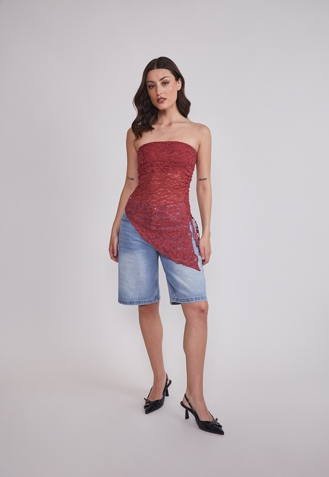 Peto Mujer Strapless asimétrico Rojo Sioux 3